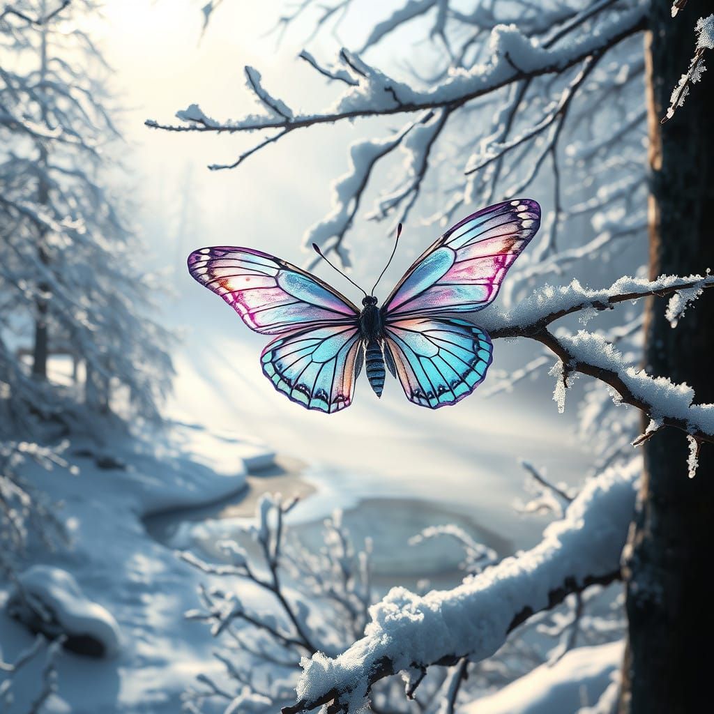 Sapphire Butterfly in Frosty Magic Forest