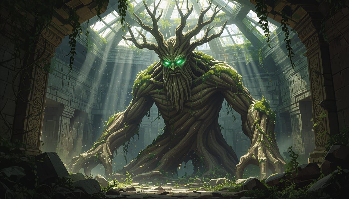 Ancient Treant Awakens in Ruined Temple