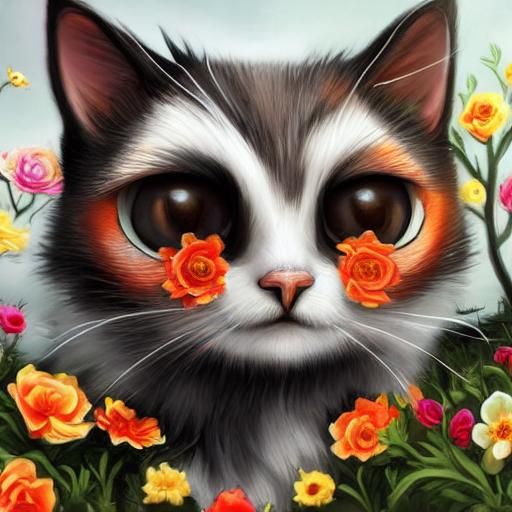 Cute Monster Cat with Tilted Head in Fantasy Art