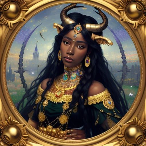 Majestic Black Queen in Klimt-Inspired Fantasy
