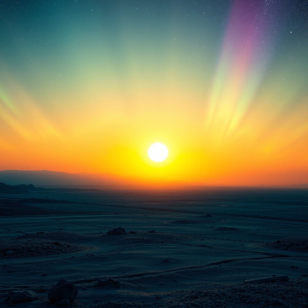 Ethereal Aurora Over Gray Landscape in Visionary Style