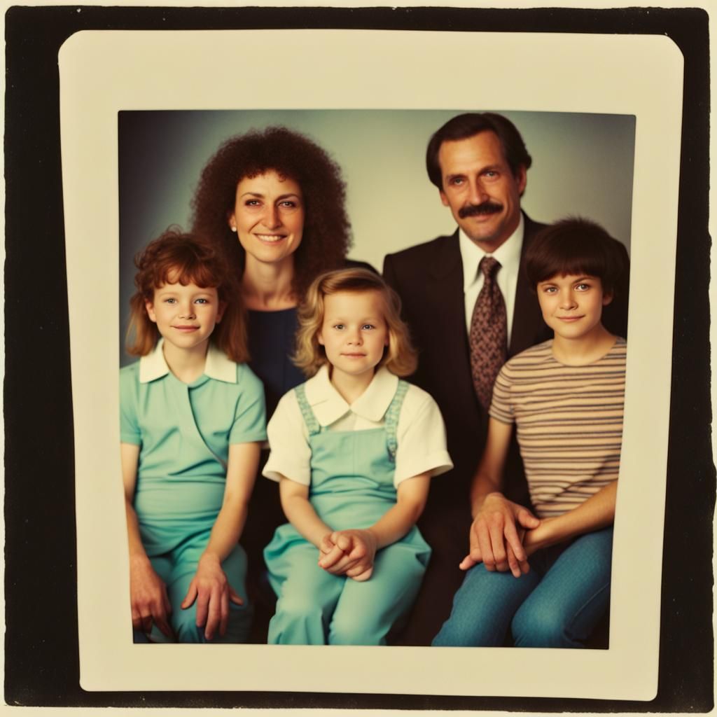 Family in 80s Style Polaroid Photo