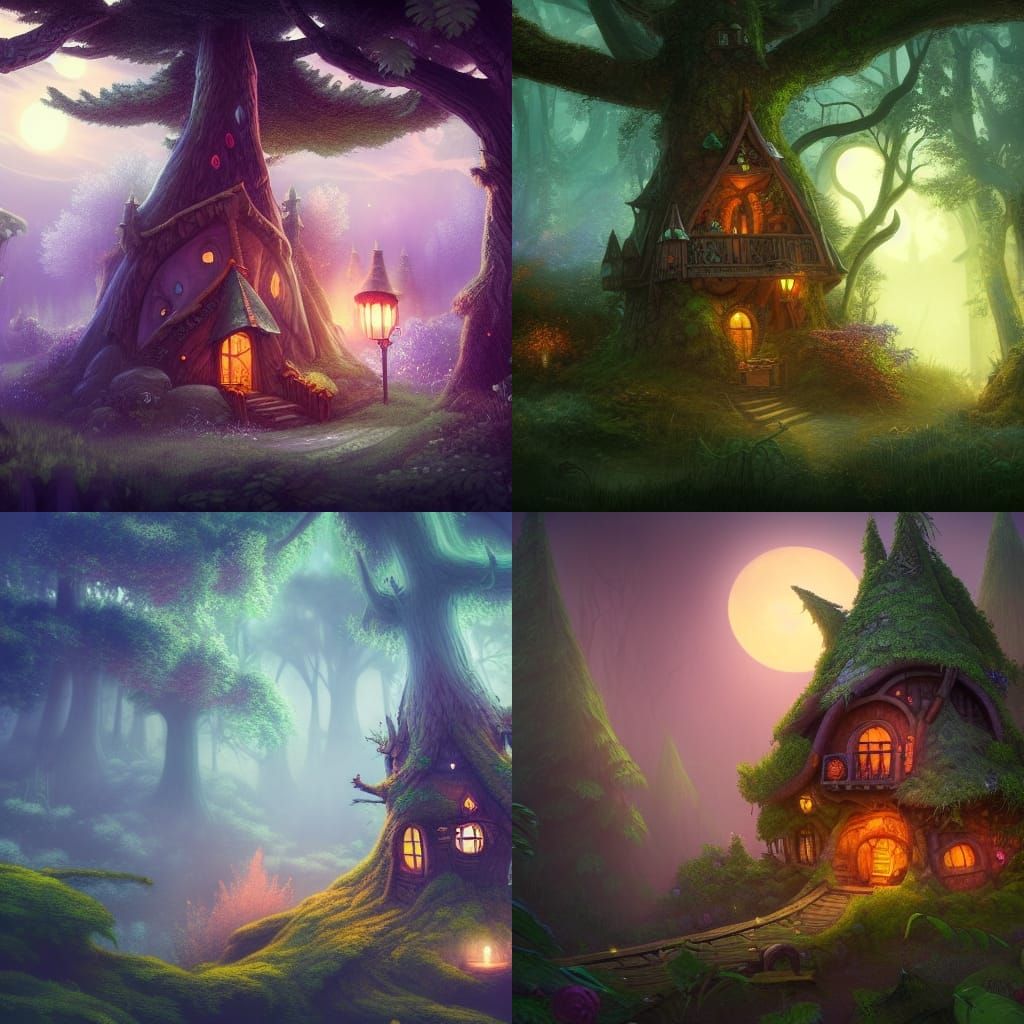 Magical Gnome House in Moonlight Forest