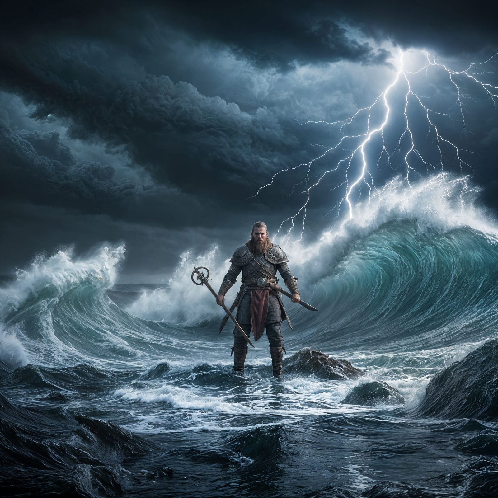 Viking Drakkar in Epic Storm - Hyper Realistic Photography