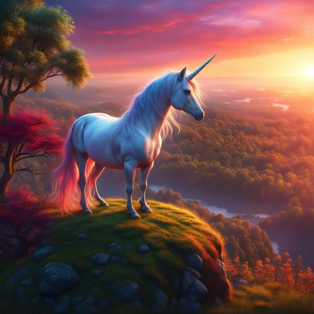 Unicorn at Sunset: Fantasy Concept Art