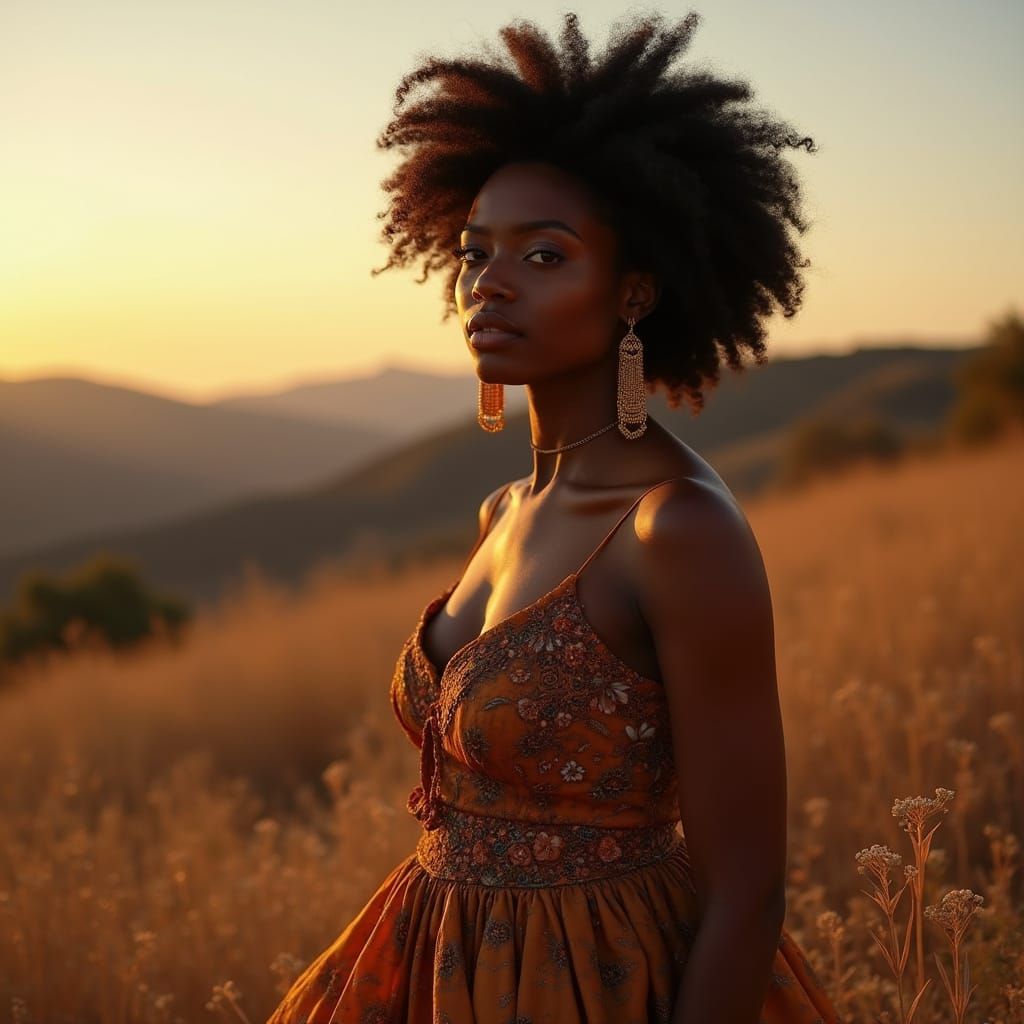 Brown Woman in Golden Dusk Light