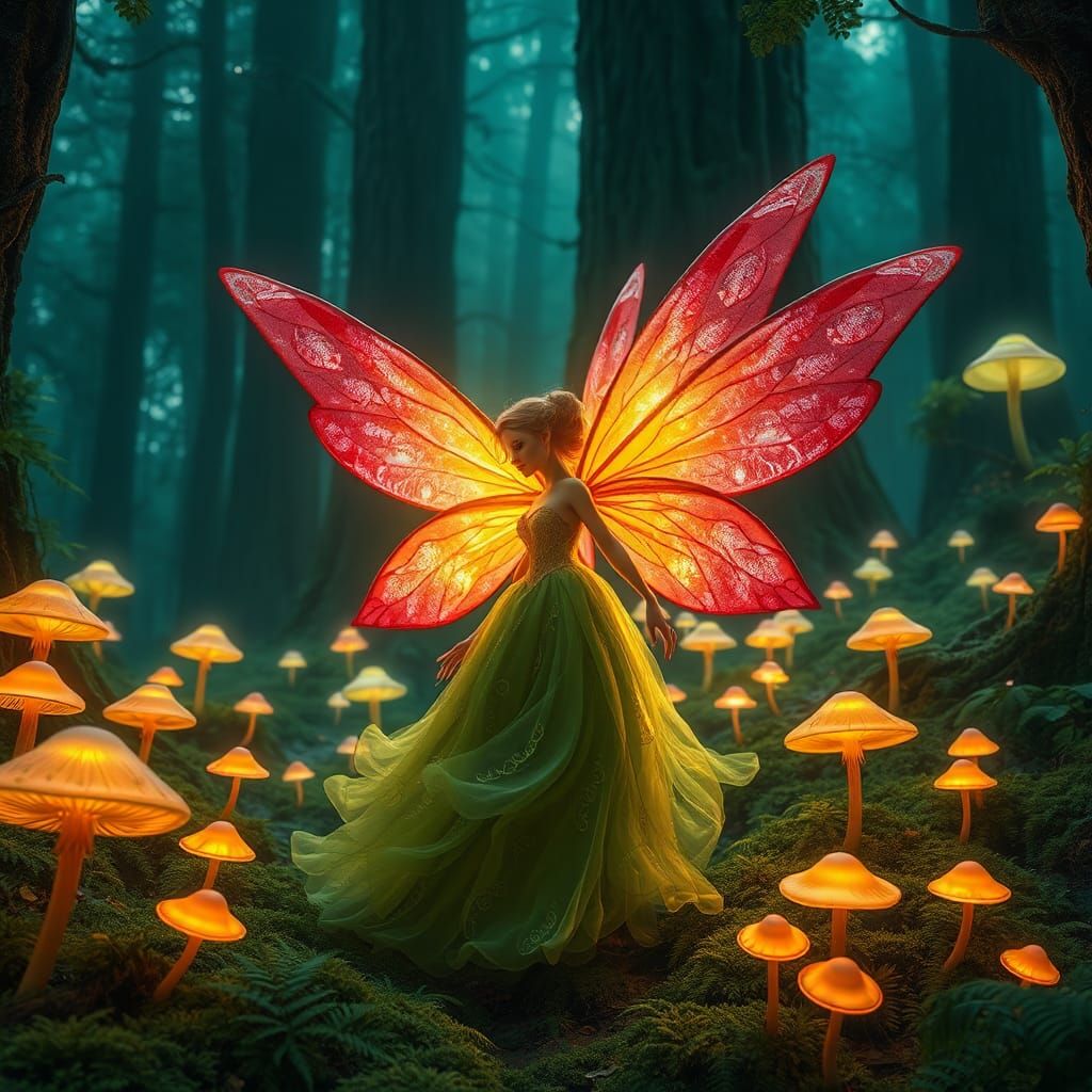 Ethereal Fairy in Mystical Forest, 3D Matte Painting