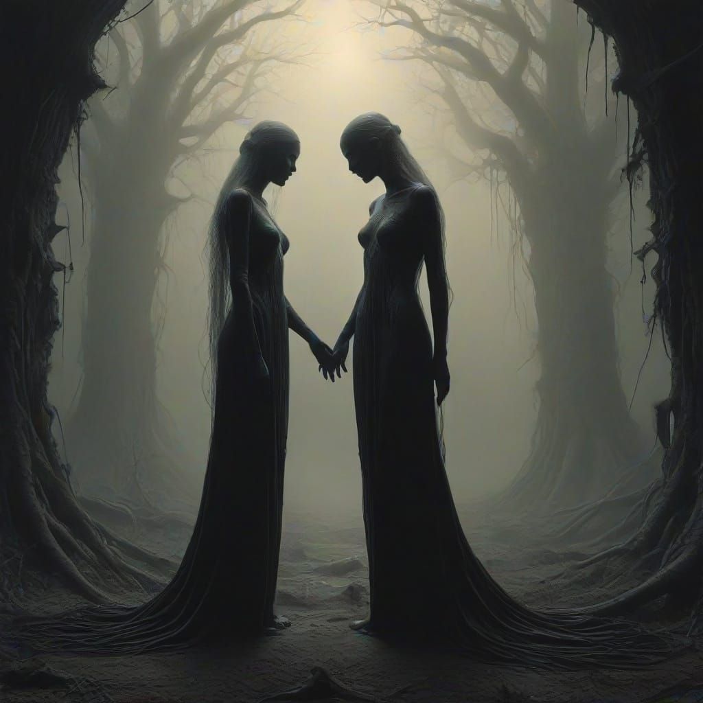 Ghostly Lovers Suspended in Ethereal Mist