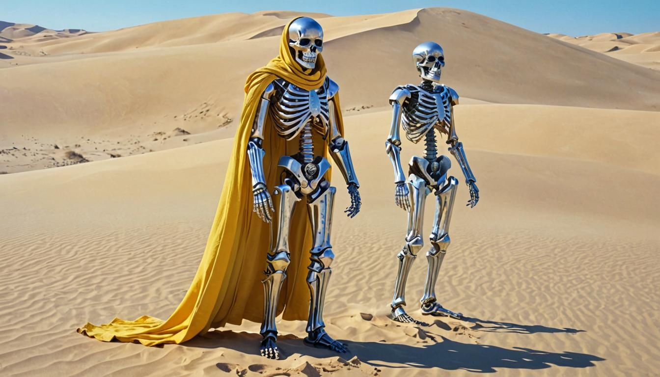 Android Skeleton in Desert, Fauvist Concept Art