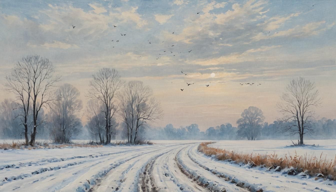 Ethereal Watercolor Landscape with Frozen Field