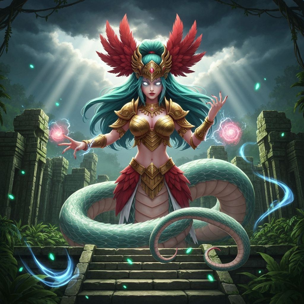 Fierce Naga Warrior atop Jungle Temple Ruins in Anime Style