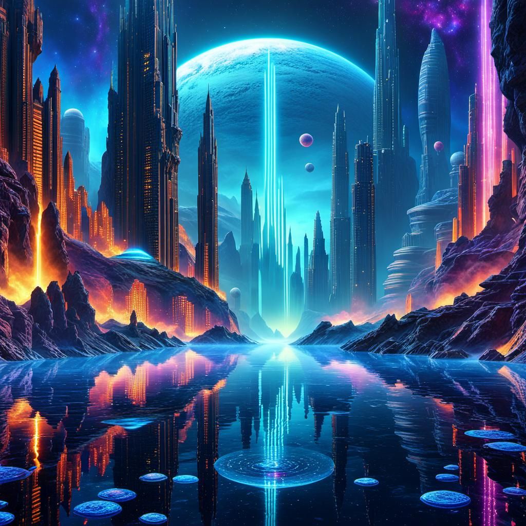 Futuristic Underwater City of Atlantis in Psychedelic Art