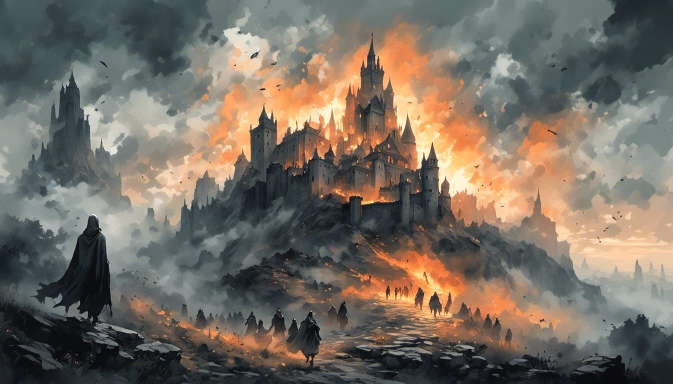 Dragon Fire Lights Ghostly Castle, Cel-Shaded Anime Art