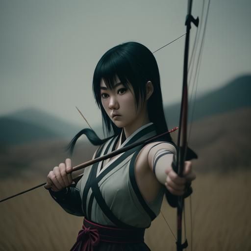 Japanese Goth Archer: Cinematic Film Still