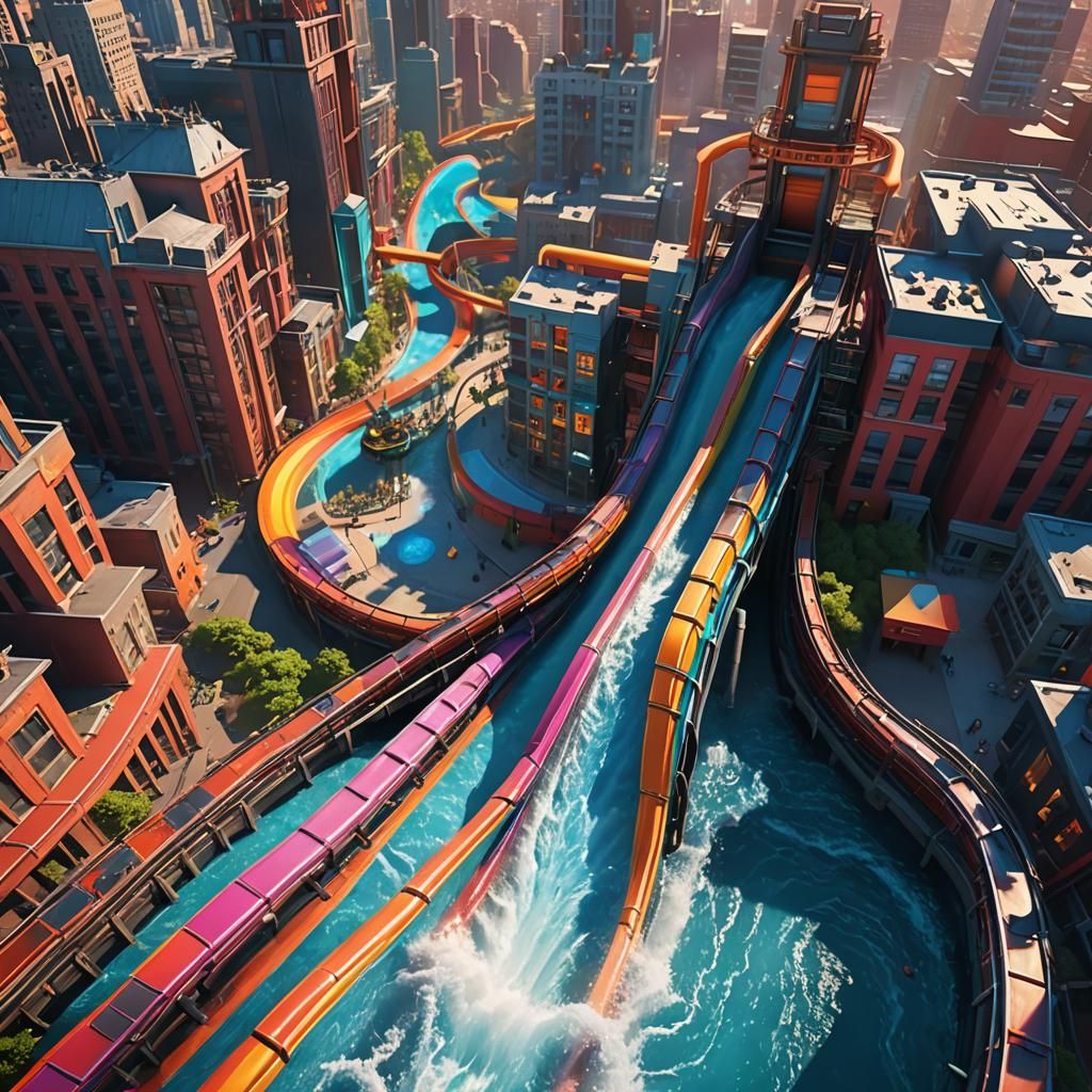 Futuristic Waterslide City Concept Art