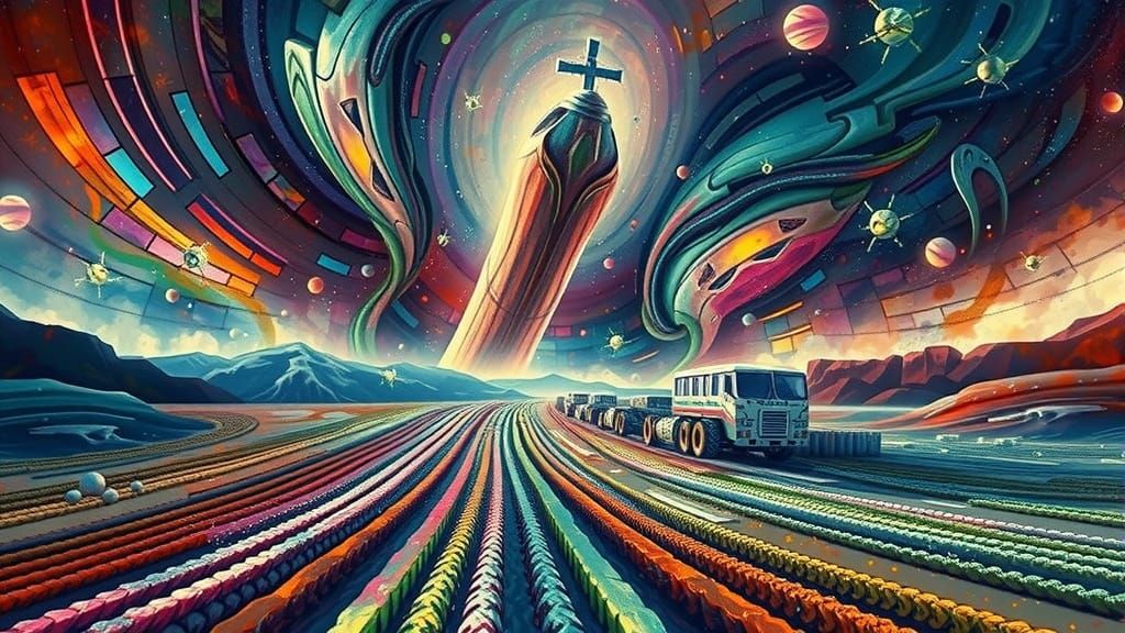 Primitive Futuristic Dreamscape in Cave Painting Style