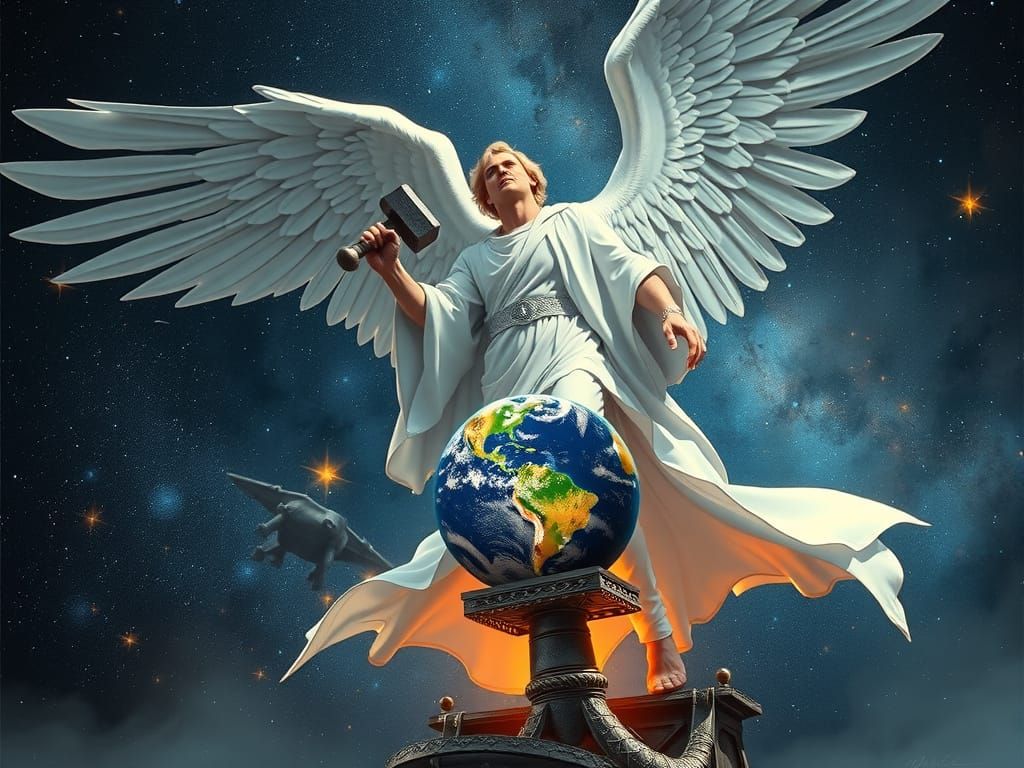 Galactic Angel Forging Earth, Retro Sci-Fi Art