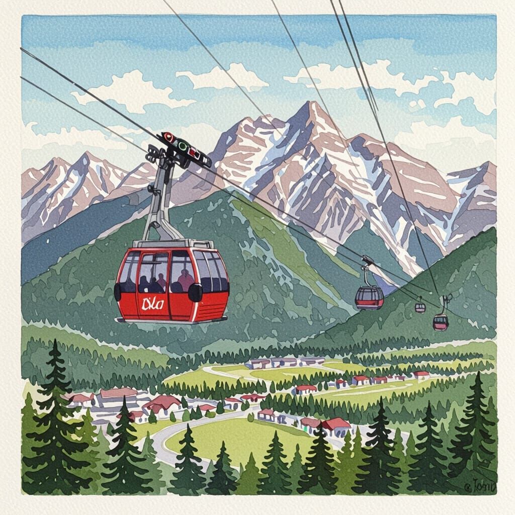 Cable Car Ascends Sulphur Mountain, Banff