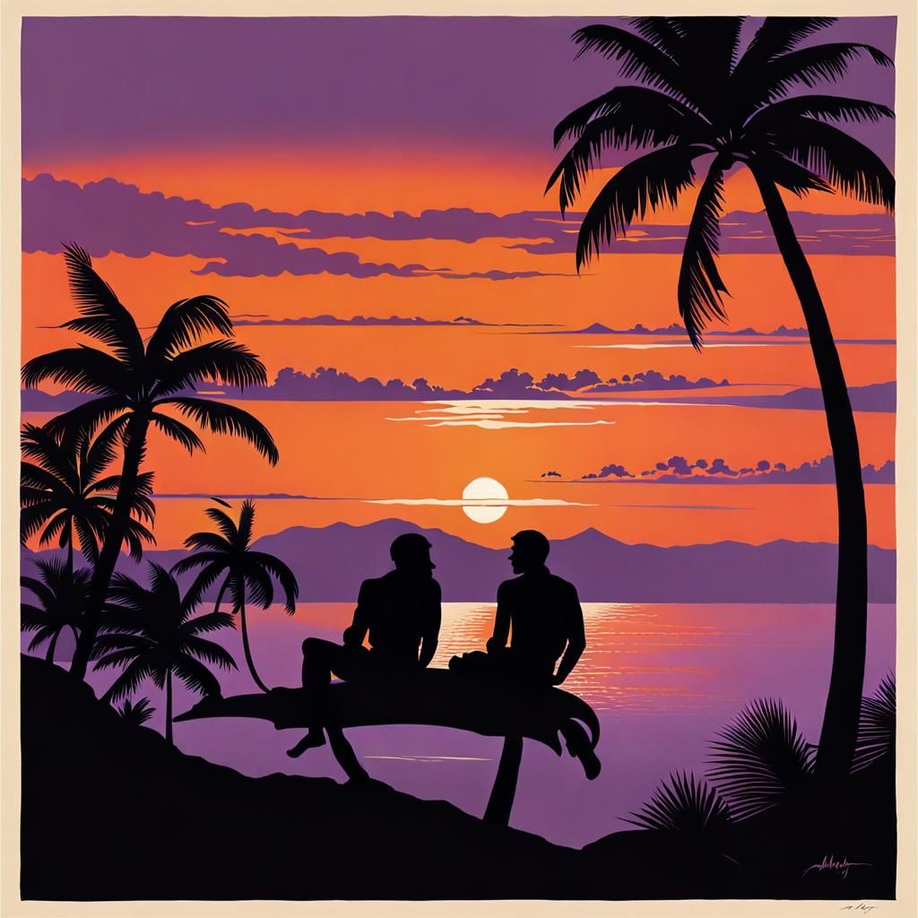 Tropical Silhouette Sunset Serenity in Maximalist Style