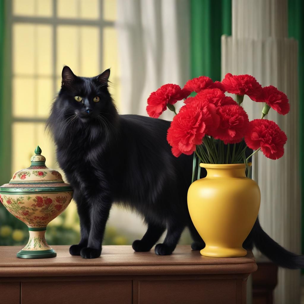 Black Cat with Carnations as Matte Painting