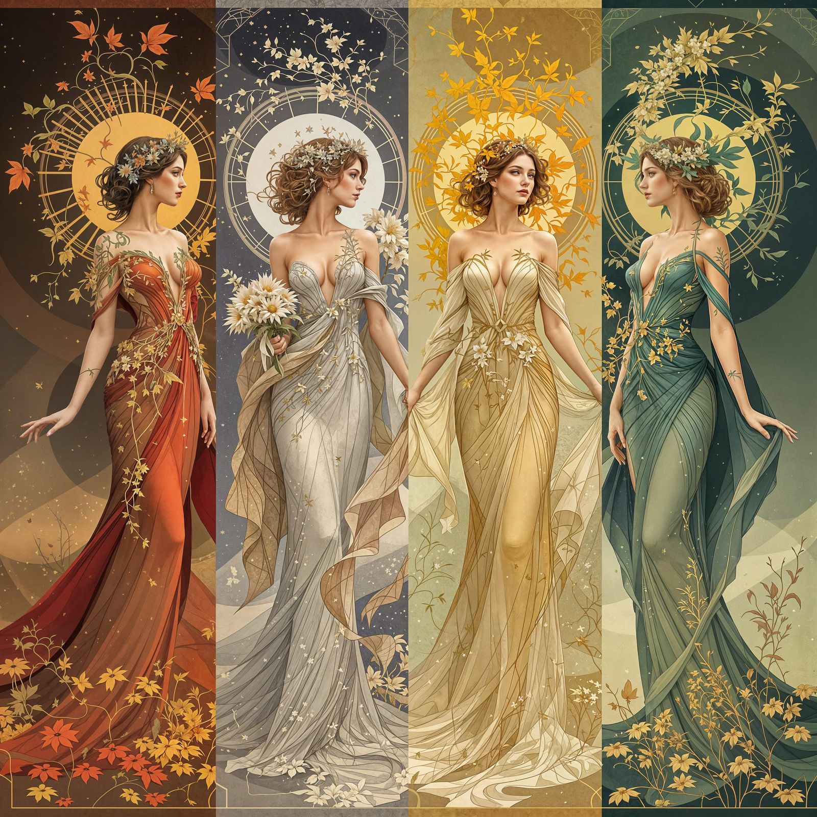 Seasonal Goddesses in Elegant Digital Art