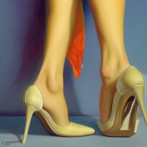 Elegant Woman in High Heels: An Oil Painting