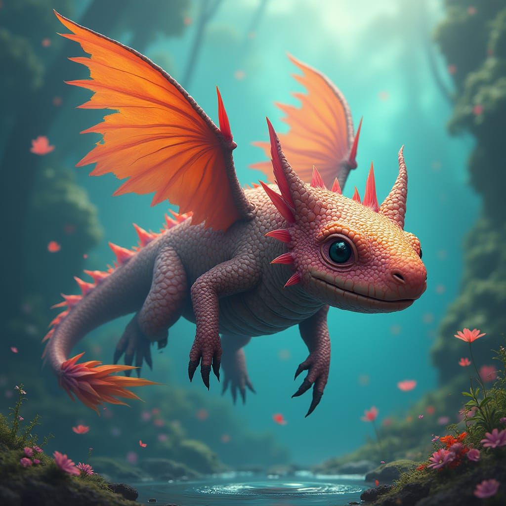 Mystical Hybrid Creature in Vibrant Fantastical Scene