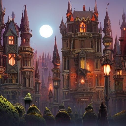 Dark Academia Murderous Chickens in Burton Style