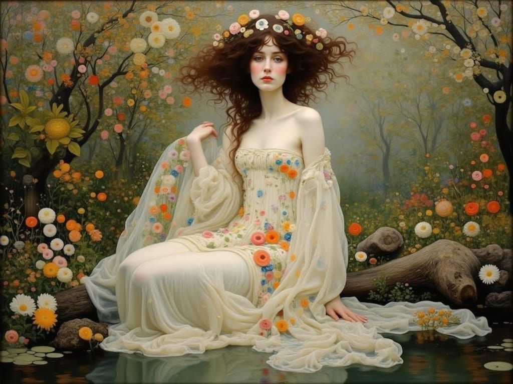 Dreamy Ophelia at Peace with Nature