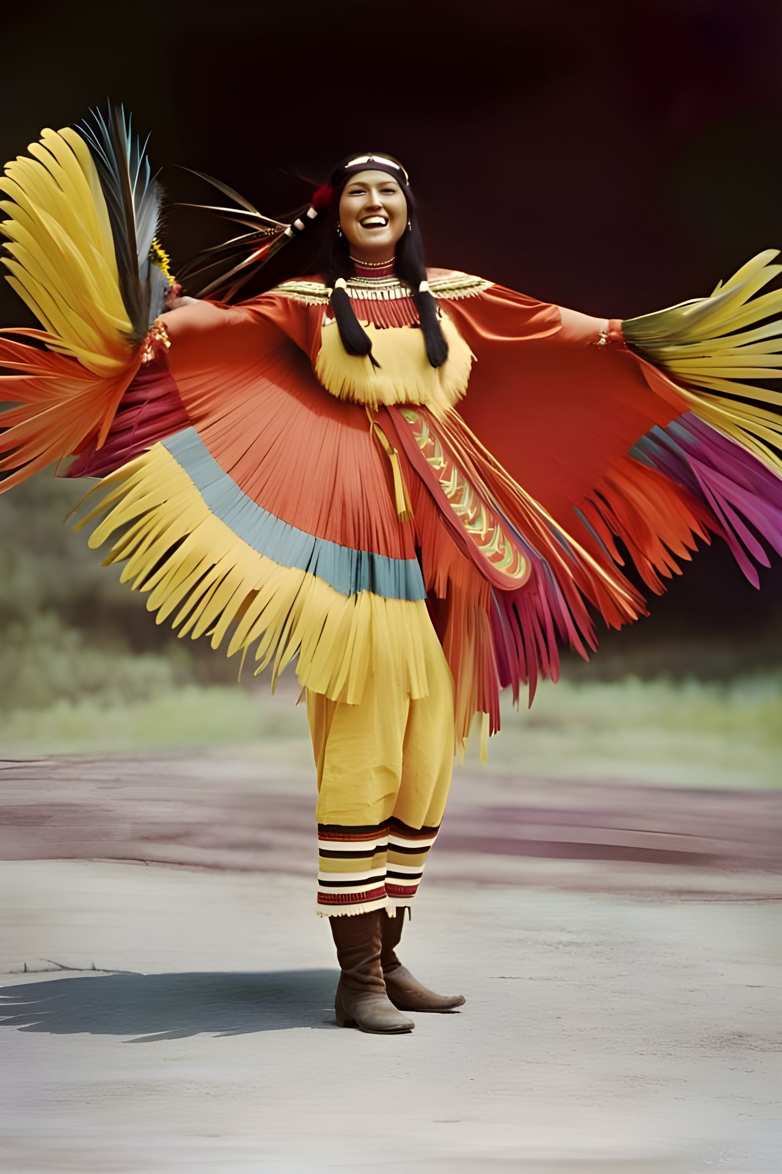 Native American Woman Dancing in Folk Art Style