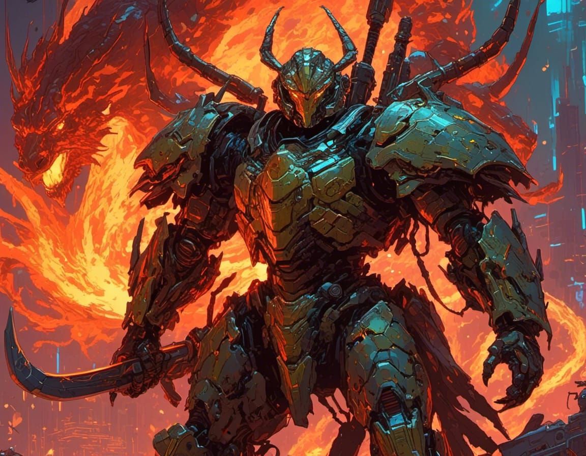 Giant Chitinous Knight Overlooking Battlefield, in Fantasy I...