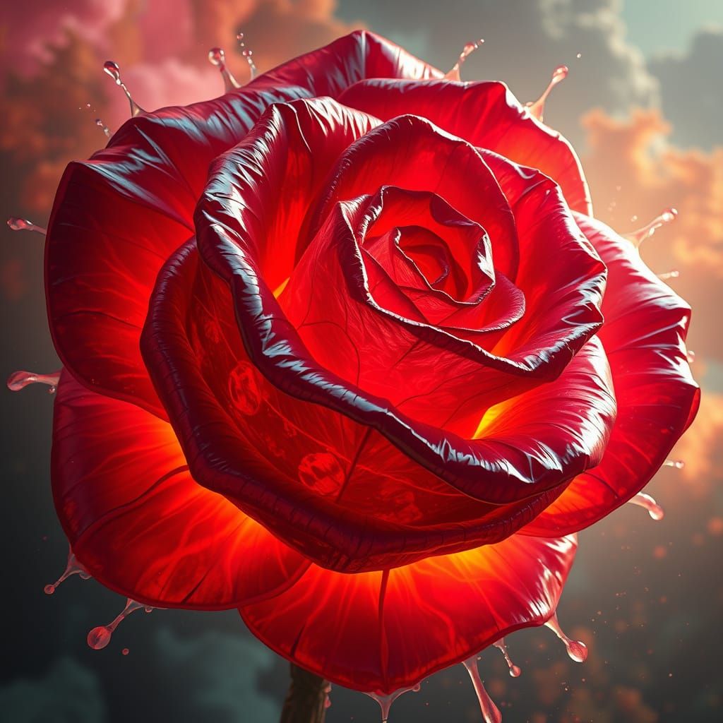 Hyperrealistic Obsidian Rose Sculpture in Vibrant Colors