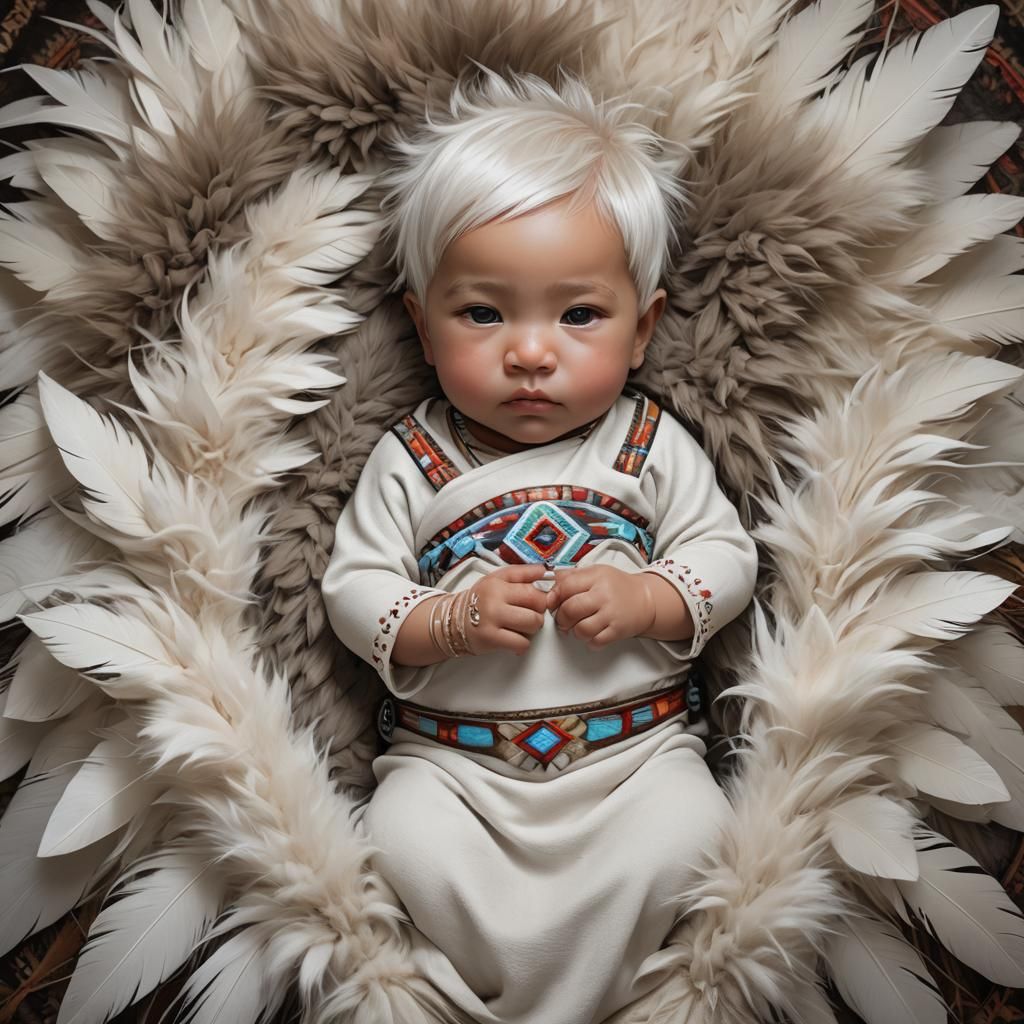 Native American Infant Portrait in Hyperdetailed Style