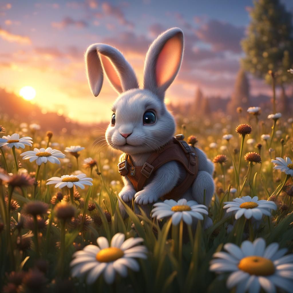 Cute Bunny's Sunset Meadow Daisy Game