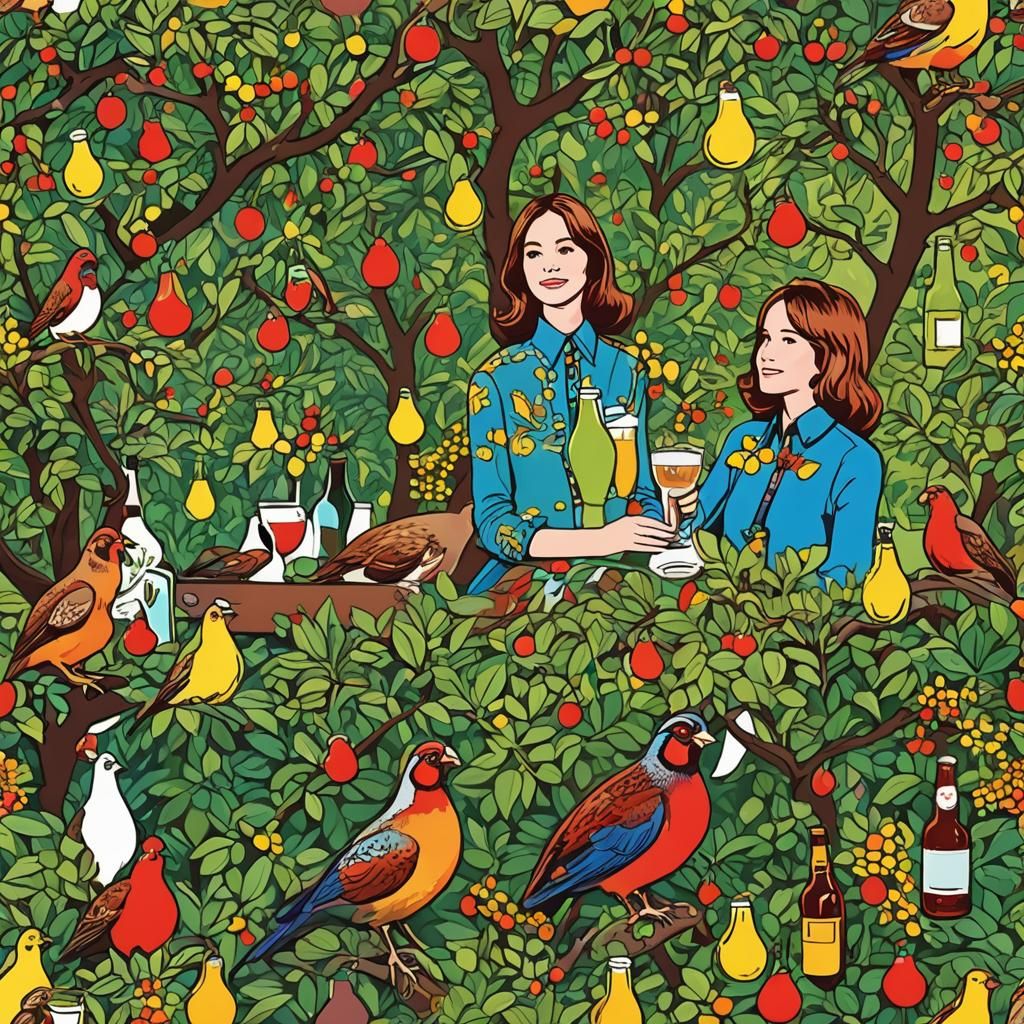 Groovy Partridge Family Picnic in a Vibrant Garden