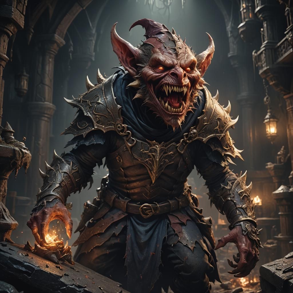 Snarling Hobgoblin in Dark Room: Fantasy Concept Art
