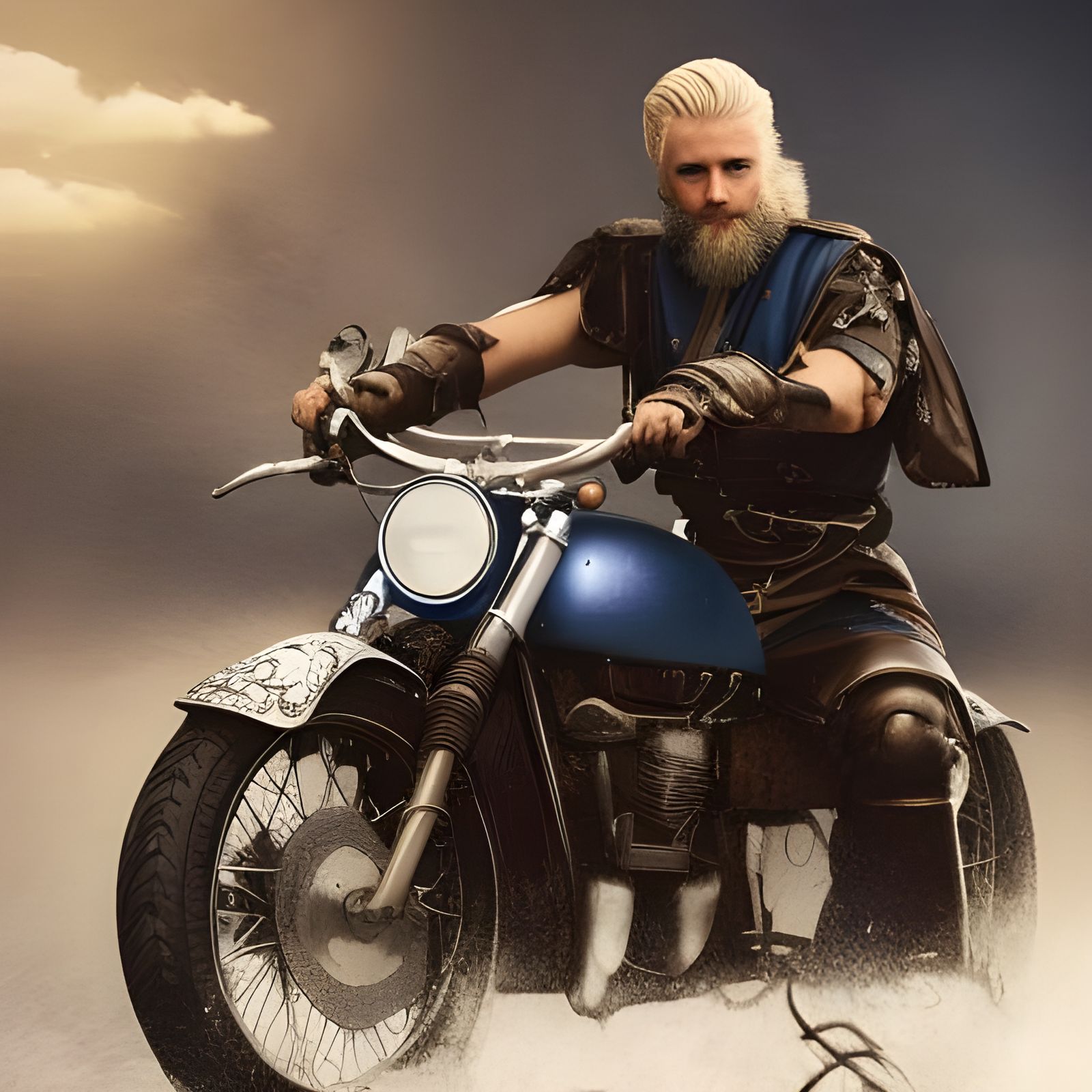 Viking Swordsman on Motorcycle: Epic Digital Art