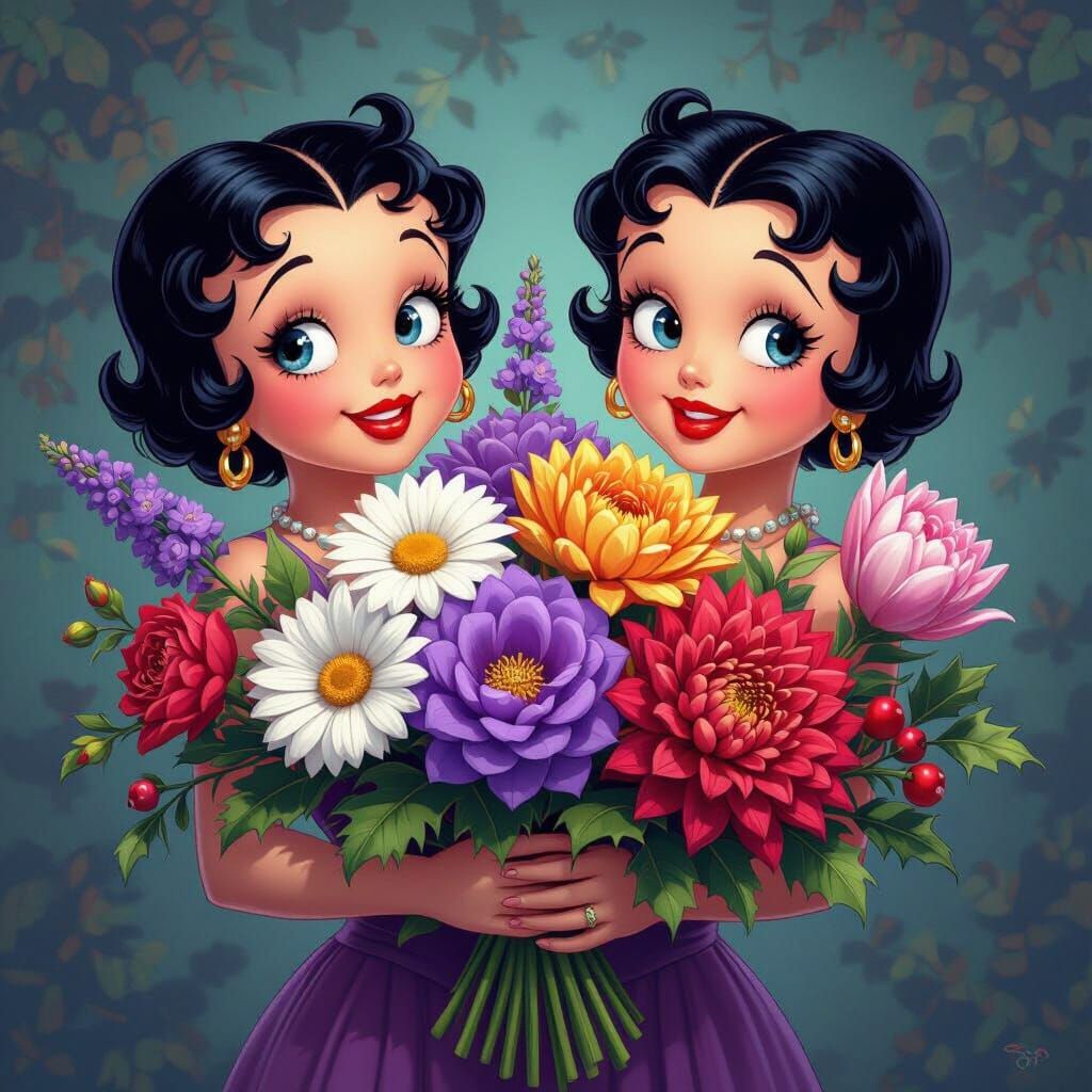 Betty Boop with February to December Flowers in Fantasy Art ...