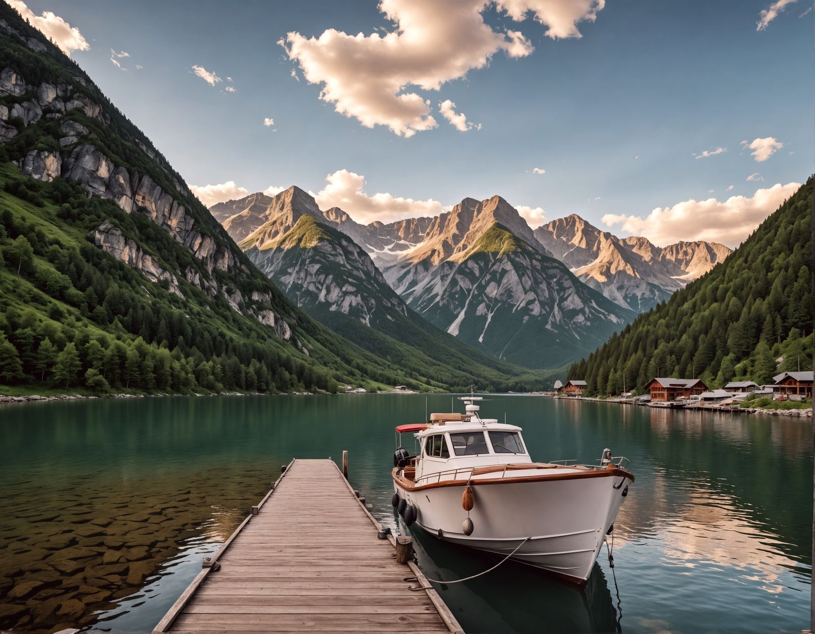 Mountain Boat Dock in Hyperrealistic HDR