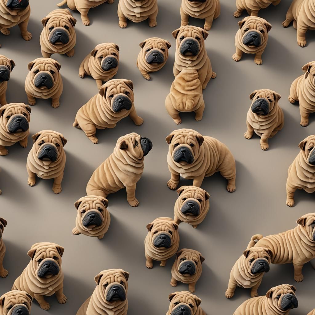 Hyper-Detailed 3D Rendering of a Shar Pei Dog