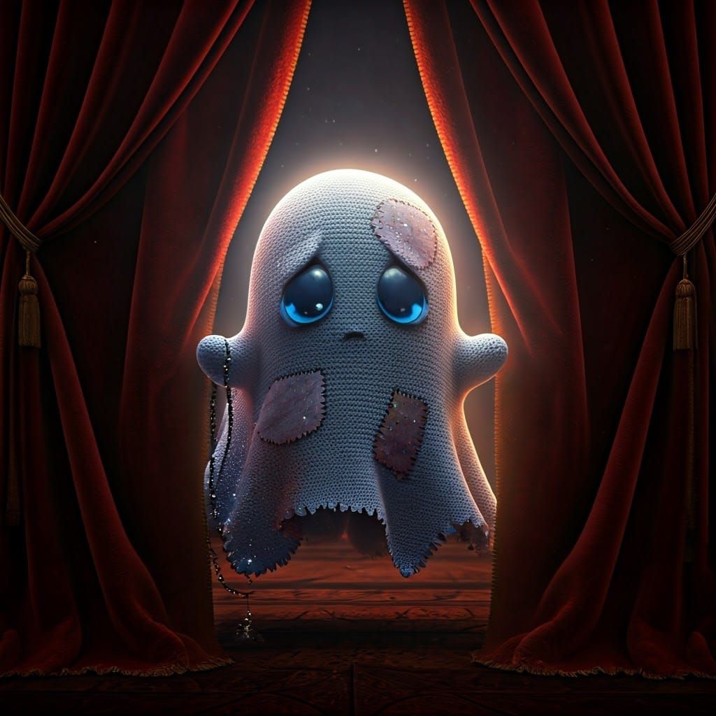 Crocheted Blanket Ghost in Haunted House, 3D Render