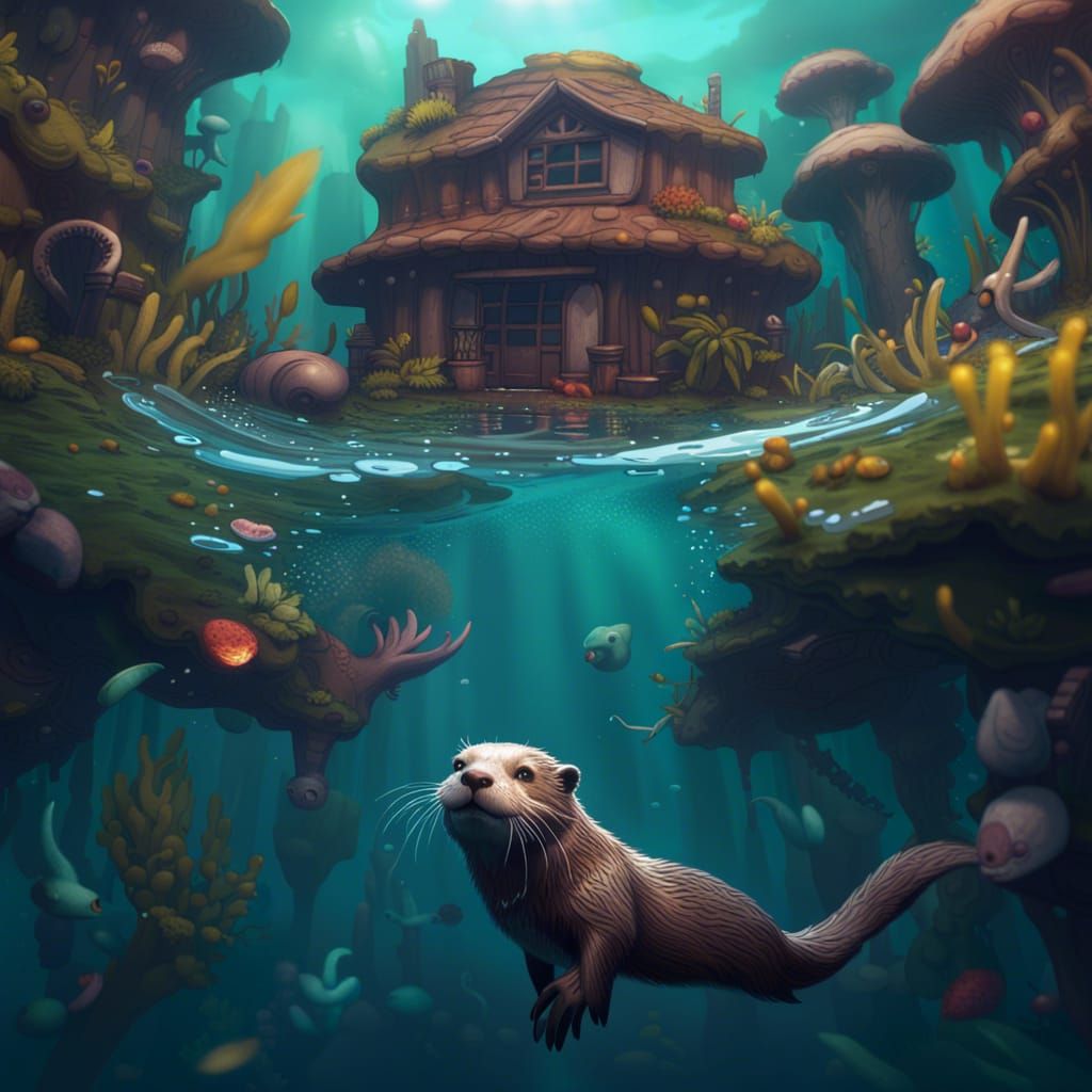 Fantastical Otter Floating in Deep Water Art