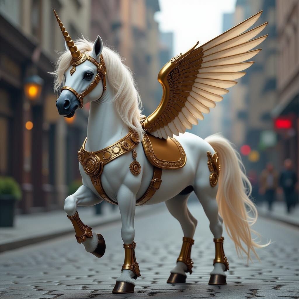 Realistic Steampunk Unicorn in Detailed Victorian Style