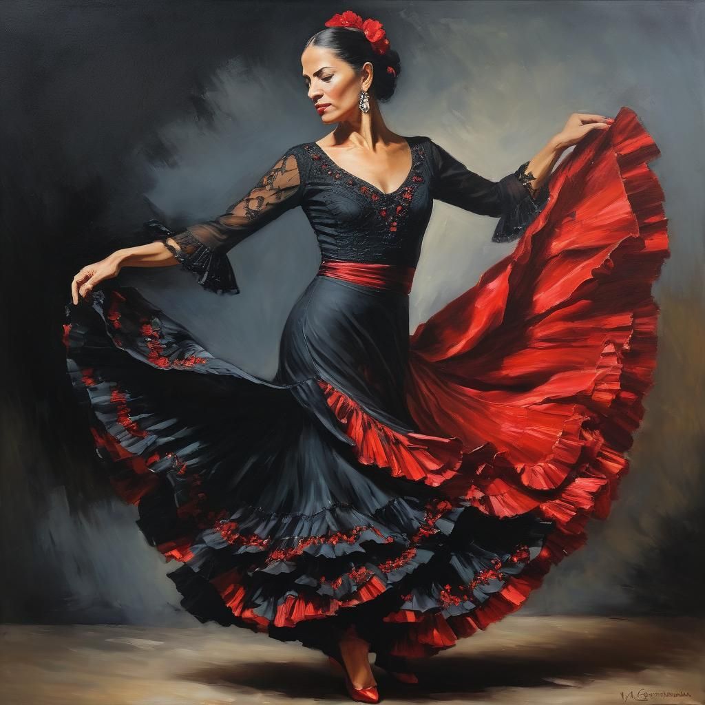 Flamenco Dancer in Oil Painting Style