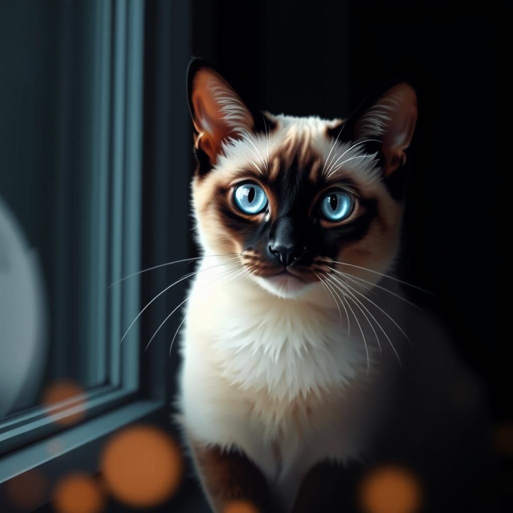 Pixel Art Portrait of a Blue-Eyed Siamese Cat