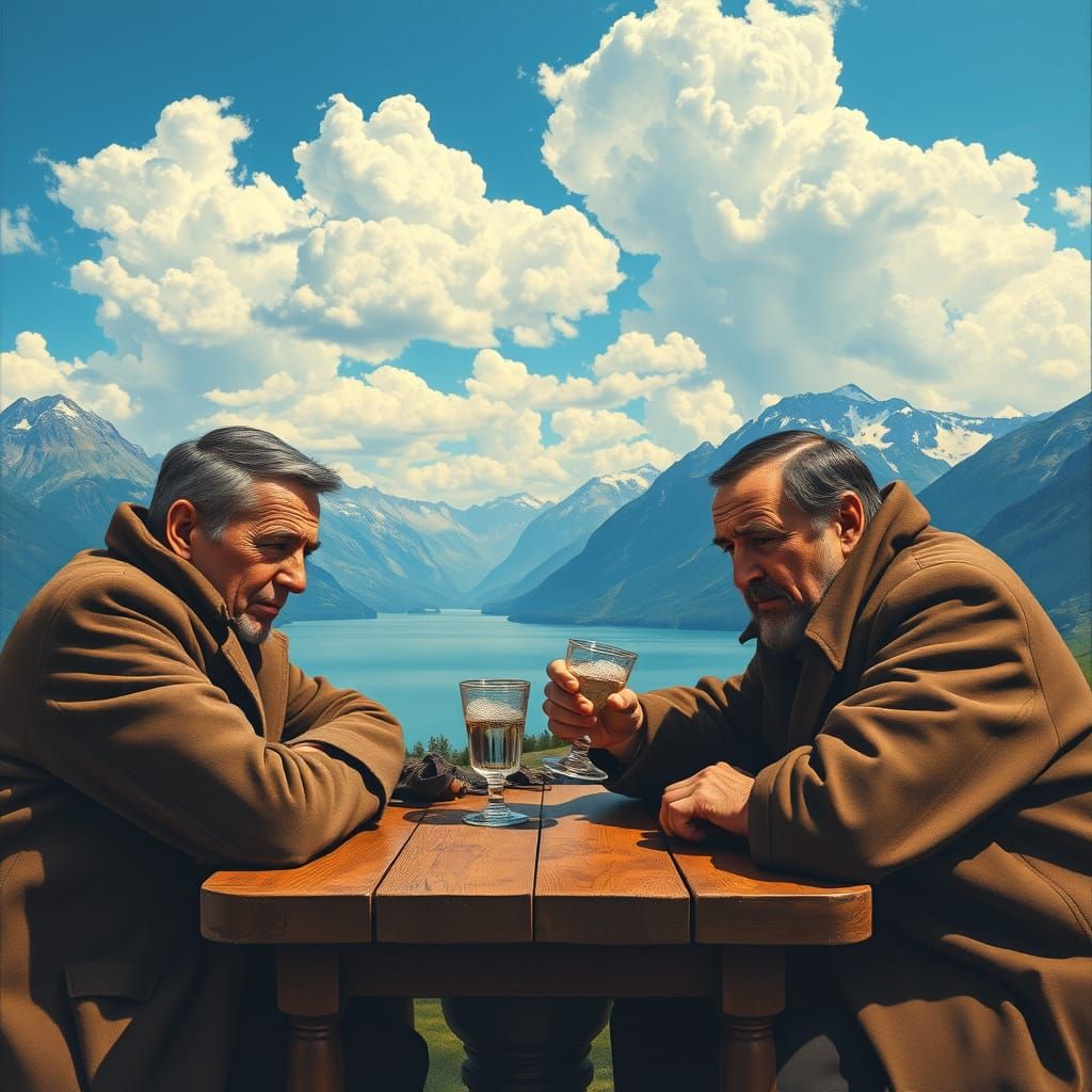 Victorian Gentlemen Mourn in a Scene of Contrasting Beauty