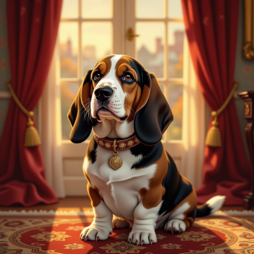 Victorian Basset Hound in Gaslamp Romance Style