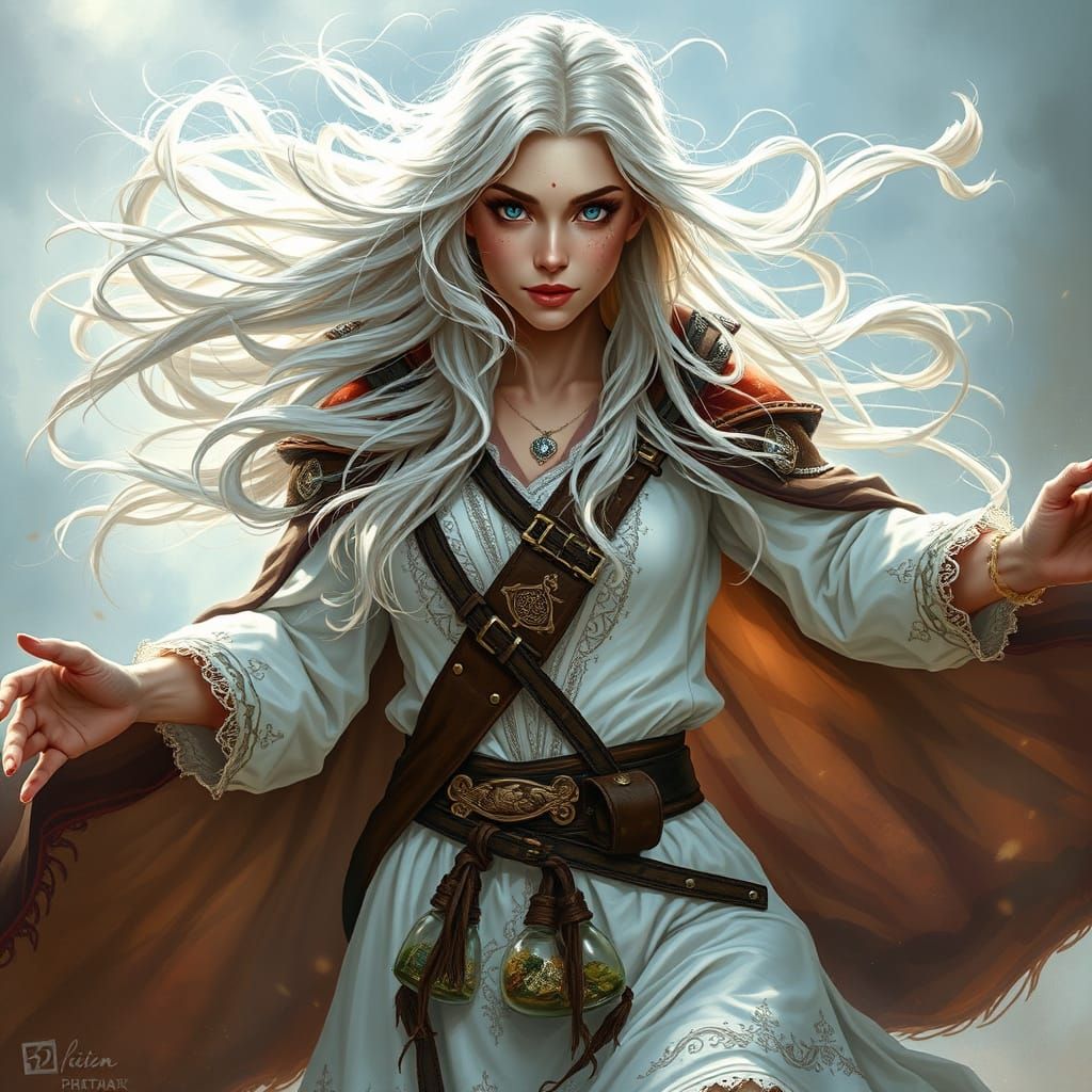 Ethereal Fantasy Healer Amidst Whirlwind Storm