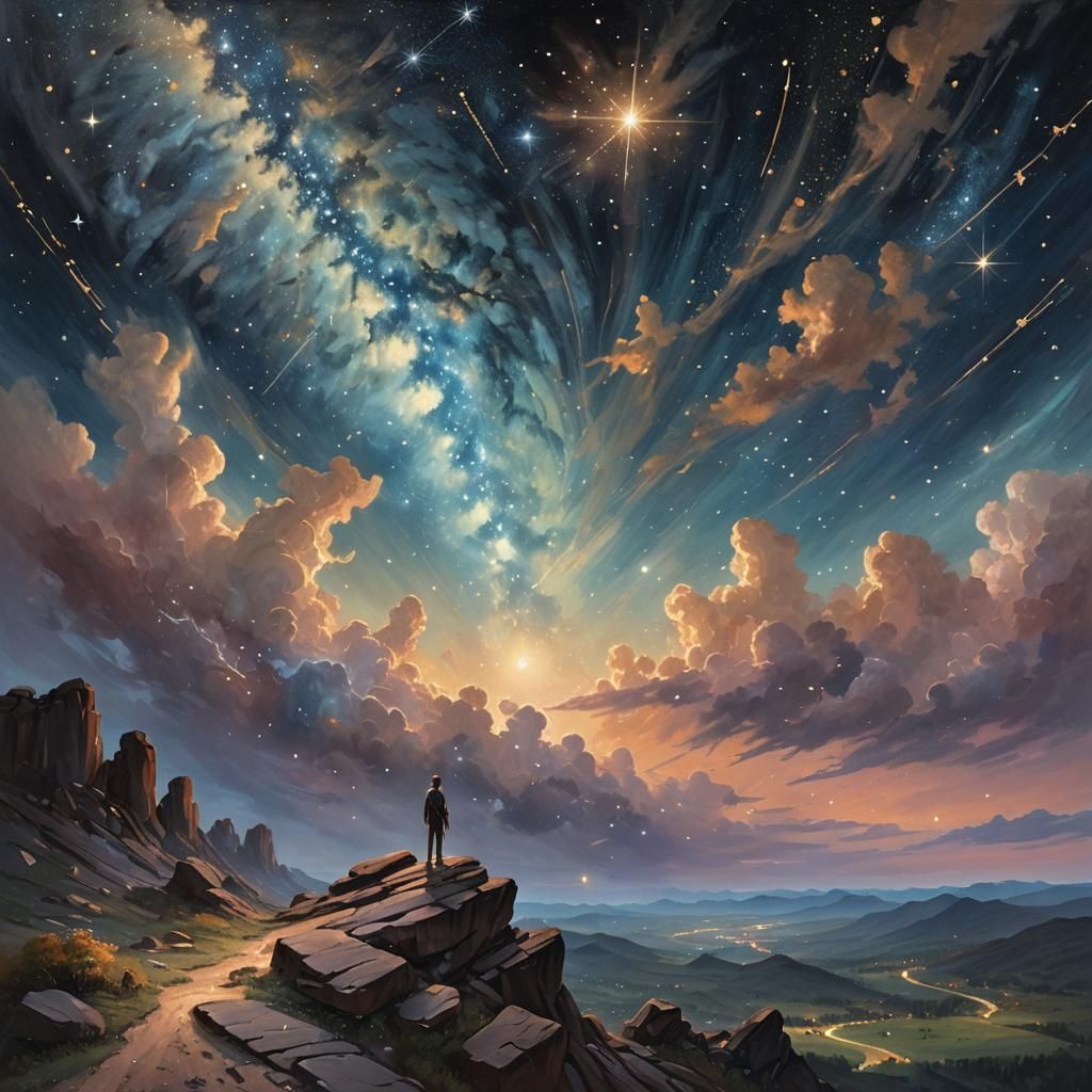 Majestic Celestial Landscape in Ethereal Oil Painting Style