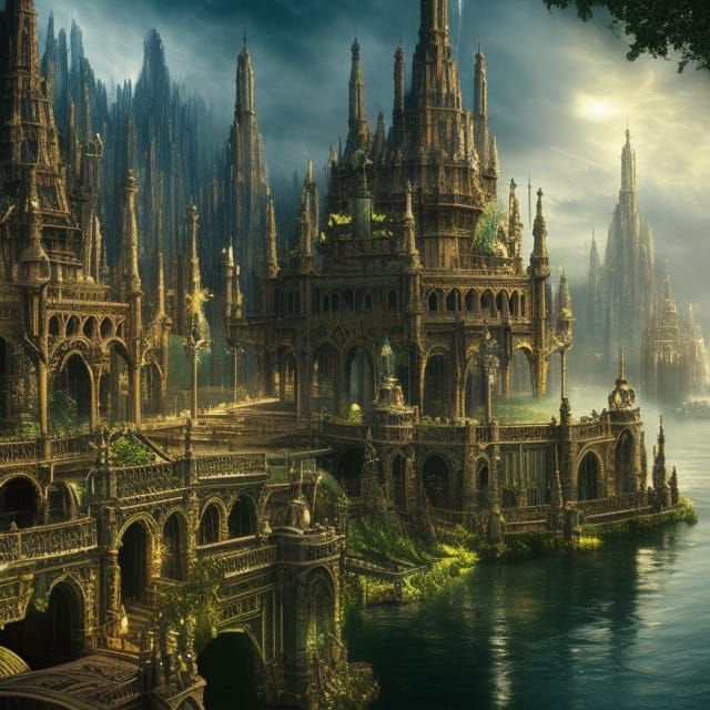 Utopian City with Floating Gardens